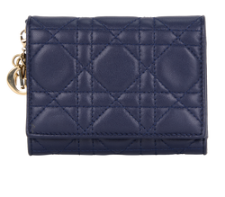 Christian Dior Tri-Fold Lady Dior Wallet,Leather,Navy, 53-MA-0158, DB, 3*